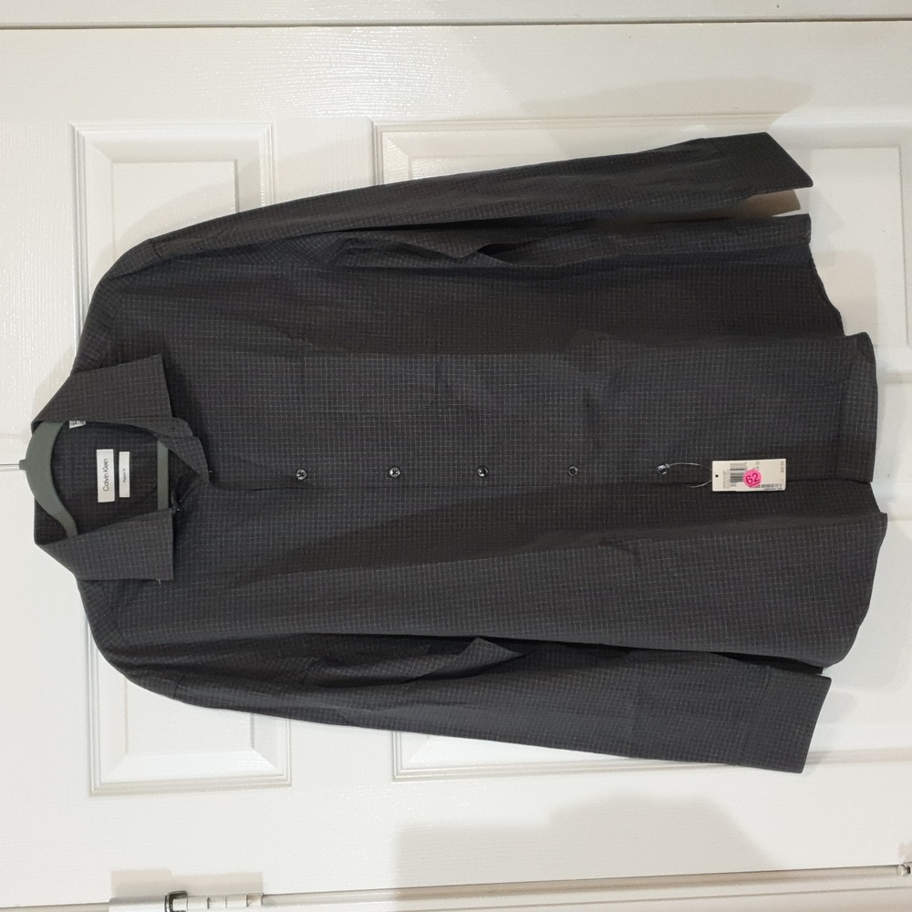 CK Men's Regular Fit Light Gray Grid Shirt